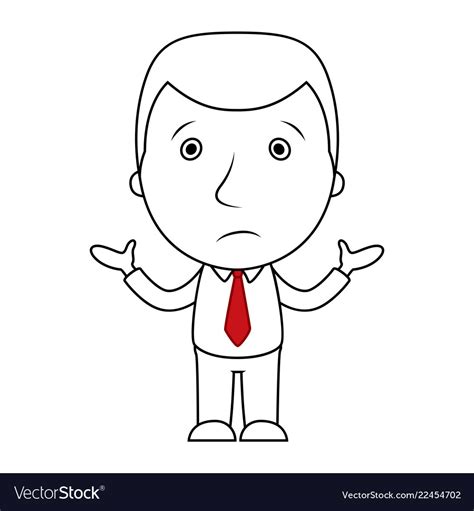Businessman Line Cartoon Face Confused Expression Vector Image