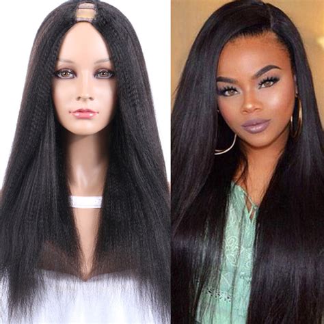 Yaki Straight U Part Wig For Black Women UK Human Hair Middle Part Wigs