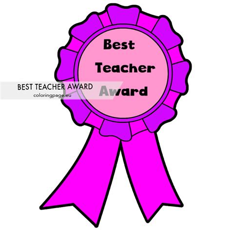Teacher Award Ribbon Printable Coloring Page