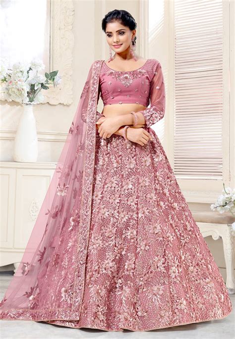 Pink Net Wedding Lehenga Choli 136731