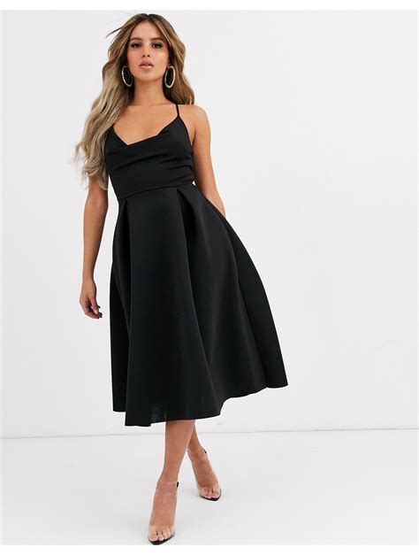 Asos Synthetic Cowl Neck Cami Midi Prom Dress In Black Lyst