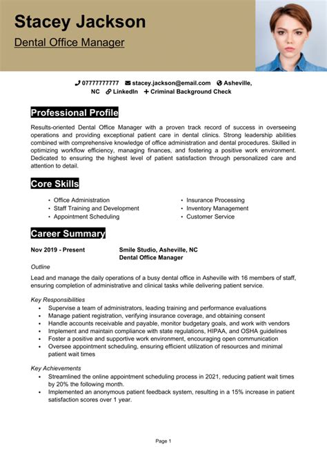 Dental Office Manager Resume Example Guide Land Top Jobs
