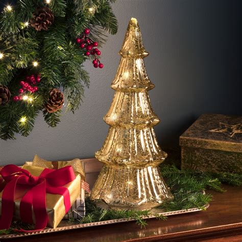 Haute Decor Lighted Faux Mercury Glass Christmas Tabletop Tree And Reviews