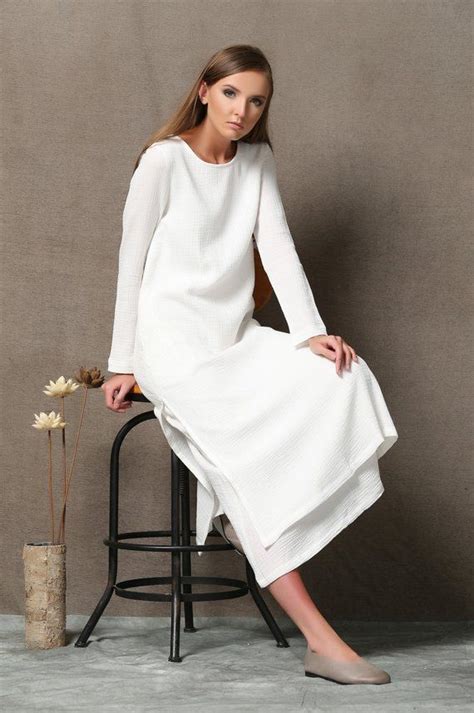 White Dress Women Cotton Dress With Pockets Casual Dress Etsy White