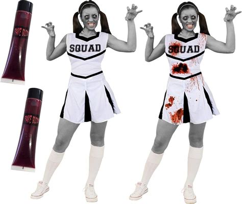 Buy Bloody Zombie White Cheerleader Pleated Dress Fancy Dress Costume