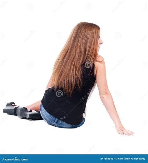 Back View Beautiful Young Woman Sitting On Floor Stock Image Image Of
