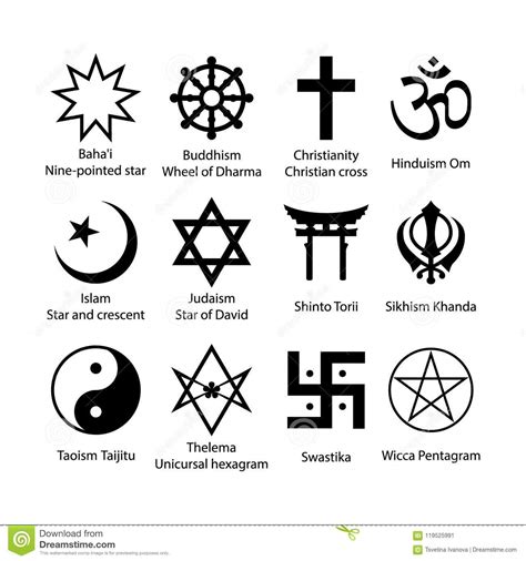 Religious Symbols Set Religion Signs Simple Black Icon Set Stock