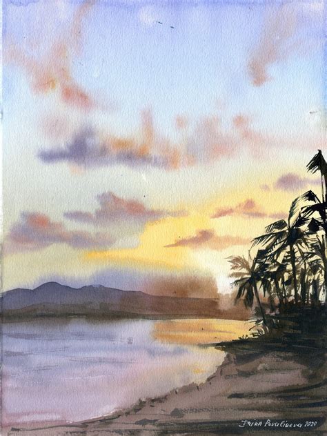 Hawaii Sunset Original Watercolor Painting 28 X Artfinder