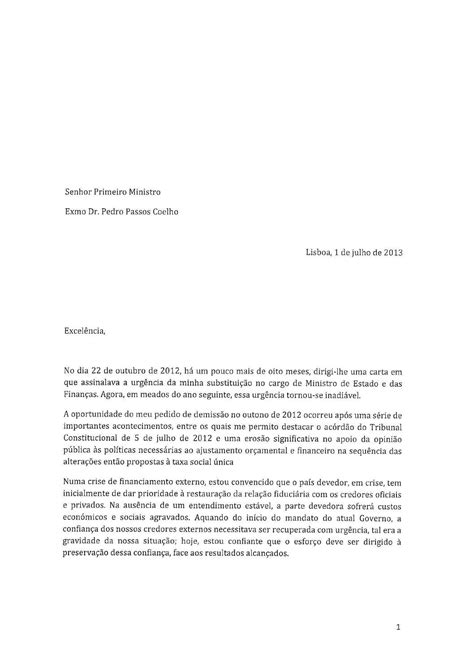 Carta De Despedimento De Vítor Gaspar By Zeferino Miguel Rodrigues Issuu