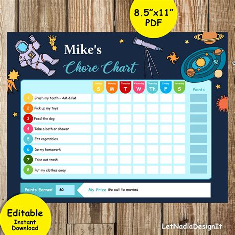 Chore Chart Printable Editable Pdf Kids Boys Behavior Chart Etsy