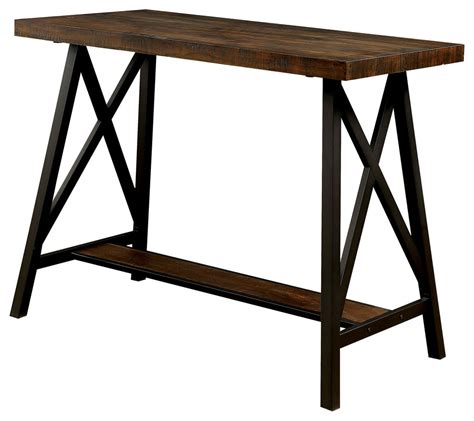 Benzara Bm183600 Wooden Counter Height Table With Metal Angled Legs