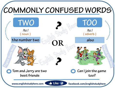 Commonly Confused Words Two And Too English Study Here