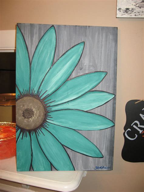 Turquoise Flower Daisy Painting Rustic Flower Wood Flower Wall Art