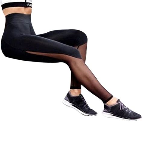Photno Women Fitness Leggings High Waist Mesh Patchwork Leggings Skinny Push Up Pants N2 Free