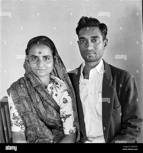 Old Vintage 1900s Black And White Studio Portrait Of Indian Couple Man