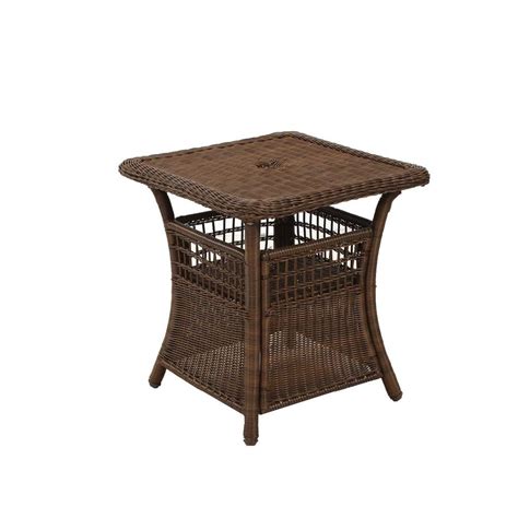 Spring Haven Brown All Weather Wicker Patio Umbrella Side Table Outdoor Accent Vip Painted