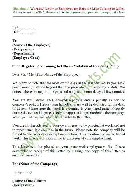 Write Letters Online Warning Letter To Employee For Regular Late