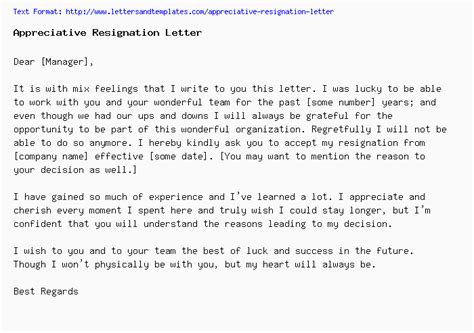 Appreciative Resignation Letter