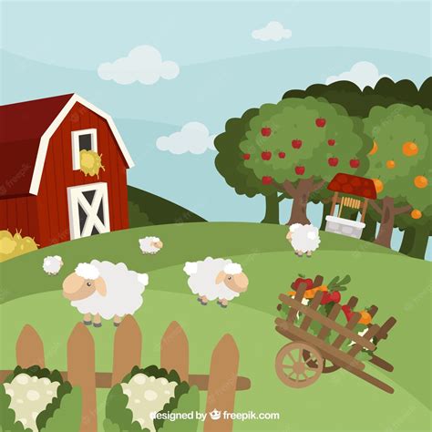 Free Vector Farm Landscape With Sheeps
