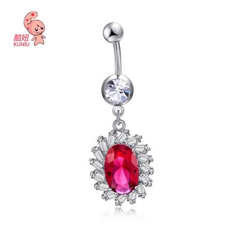 2018 New Fashion Red Luxury Zircon Crystal Silver Navel Piercing Navel Belly Button Rings Women