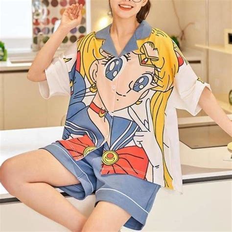 Kawaii Anime Homewear Sailor Moon Summer Pajamas Set Mk16096 Kawaiimoristore