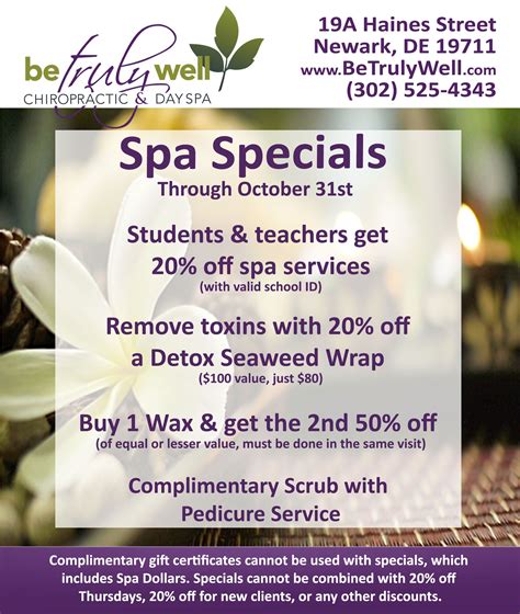 Check Out Our New Spa Specials Students And Teachers Get 20 Off Spa