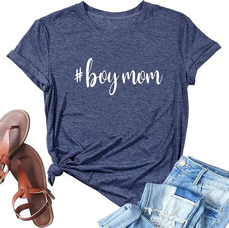 Boy Mom T Shirts For Women Funny Mama Letter Printed Mother Ts Shirt