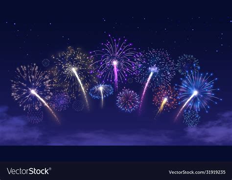 Fireworks Arc On Starry Night Sky Royalty Free Vector Image