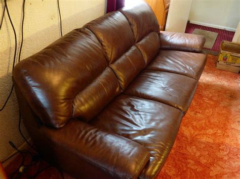 Three Seater Brown Leather Sofa Used But In Excellent Condition In