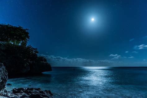 Landscape Nature Caribbean Sea Starry Night Moon