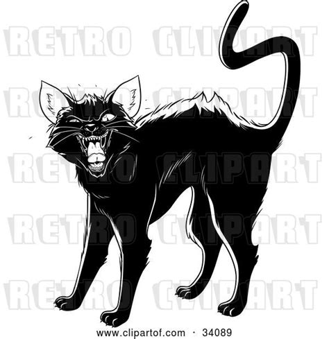 Vector Clip Art Of Retro Evil Black Cat Arching Its Back Twitching Its