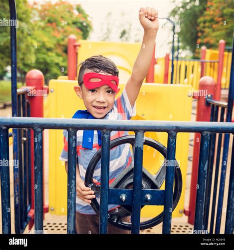 Playground Yard Superhero Freedom Child Boy Concept Stock Photo Alamy