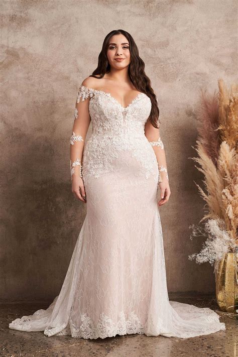 Style 66129ps Off The Shoulder Plus Size Fit And Flare Dress With Long