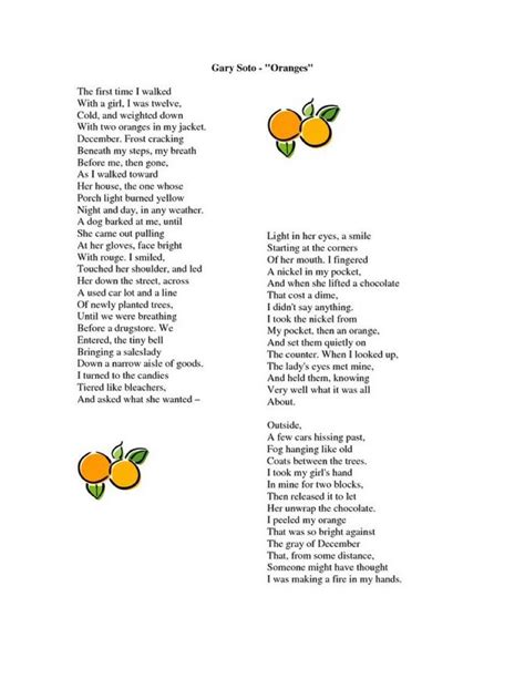 An Orange Poem Is Shown In The Middle Of A Page With Two Oranges On It