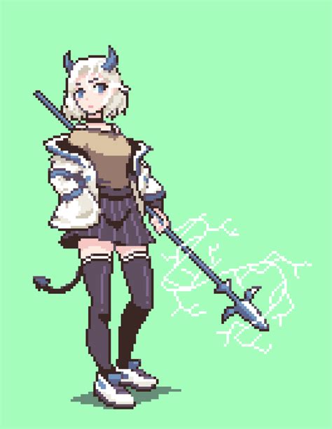 OC CC Demon Girl With Lightning Spear PixelArt Fantasy Character