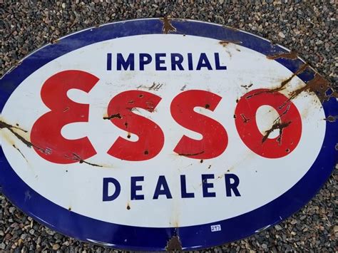 Imperial Esso Dealer Double Sided Porcelain Sign 3x5 Schmalz Auctions
