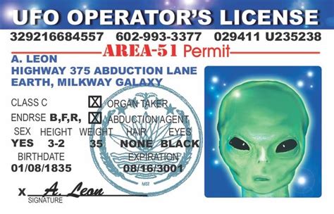 The id card facility (customer service) at dobbins arb handles tricare and id cards. Alien UFO Novelty ID / Driver's License