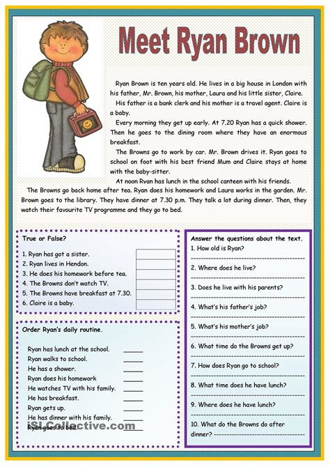 Reading Comprehension Worksheets Esl Beginners