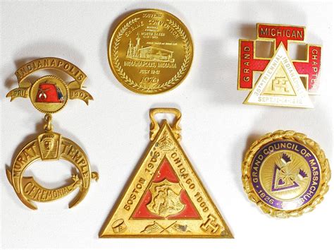 Lot Of 5 Vintage Shriner Masonic Freemason Pins Medals Ships Free