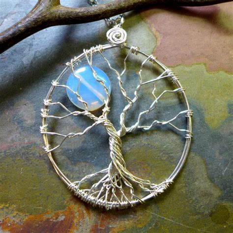 Tree of Life Pendant, Opalite Full Moon Wire Wrapped Tree of Life Pendant Necklace, Opalite ...