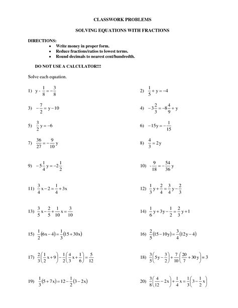 Two Step Equations With Fractions Worksheet