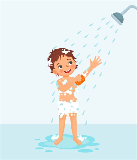 Un Niño Pequeño Y Lindo Disfrutando De La Ducha En El Baño Con Una