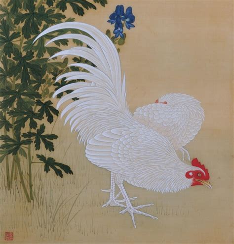 19th Century Japanese Bird And Flower Painting Rooster Hen And Wolfs Bane For Sale At 1stdibs