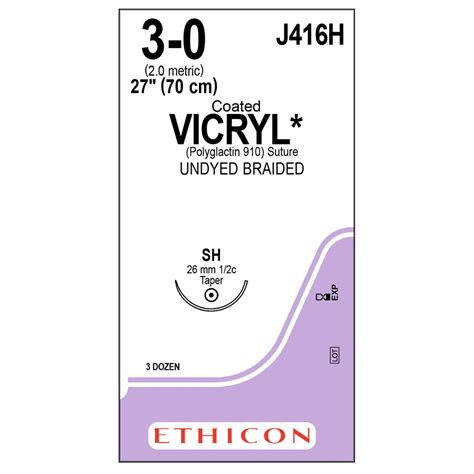 Sutures Vicryl Ethicon 26mm 30 Undyed J416h Sss Australia Sss