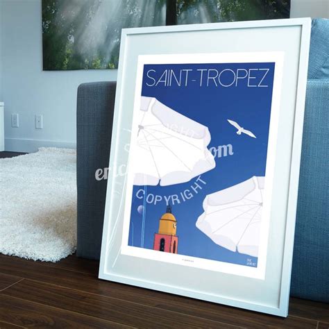 Affiches 50x70 Par Eric Garence Saint Tropez La Plage Le Clocher