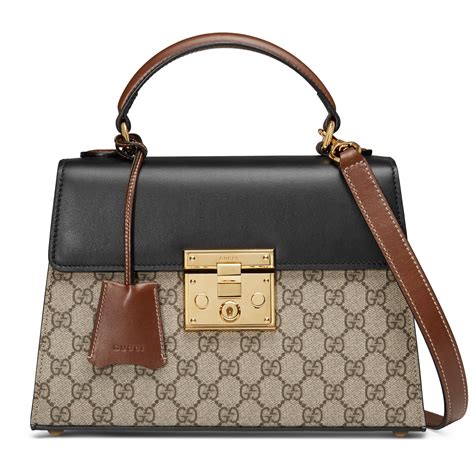 Gucci Leather Padlock Gg Supreme Top Handle Bag In Beige Natural Lyst