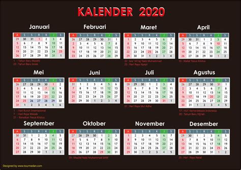 Calendar 2020 Lengkap Dengan Tanggal Merah Dan Cuti Bersama Tahun