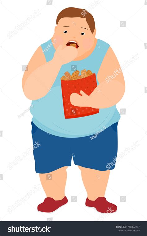 Childhood Obesity Fat Boy Eating Chicken Stock Vector Royalty Free