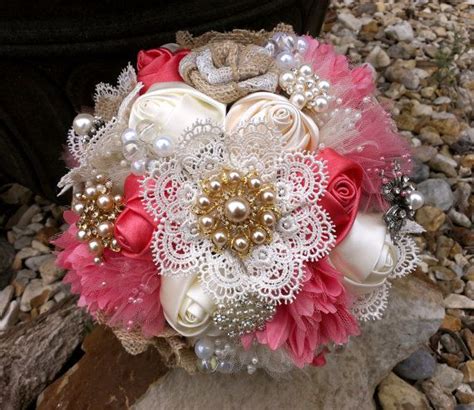 Custom Rustic Burlap And Lace Brooch Bouquet By Petalsandstardust