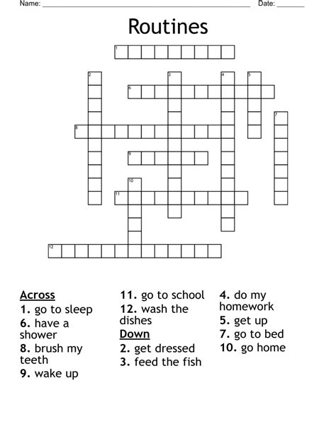 Daily Routine Crossword Wordmint